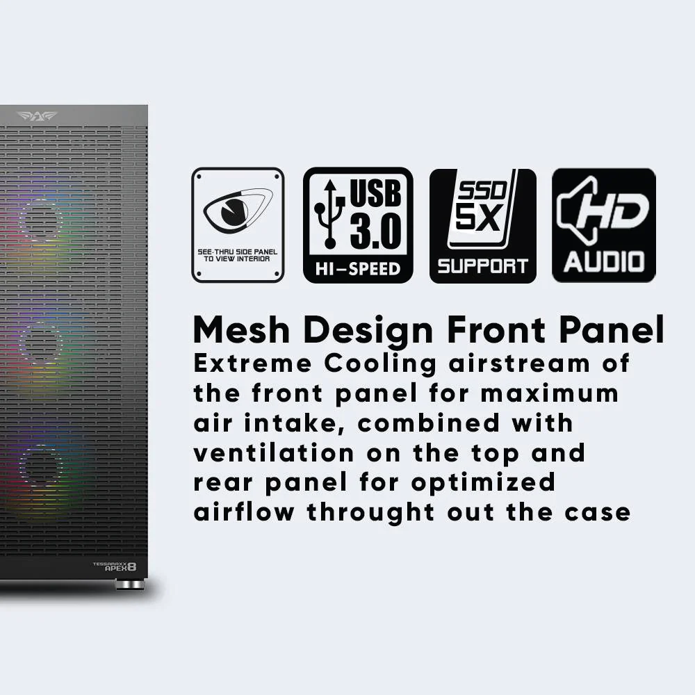 ARMAGGEDDON Tessaraxx Apex 8 Air ATX Gaming Case (NEW SEALED) - Image 12