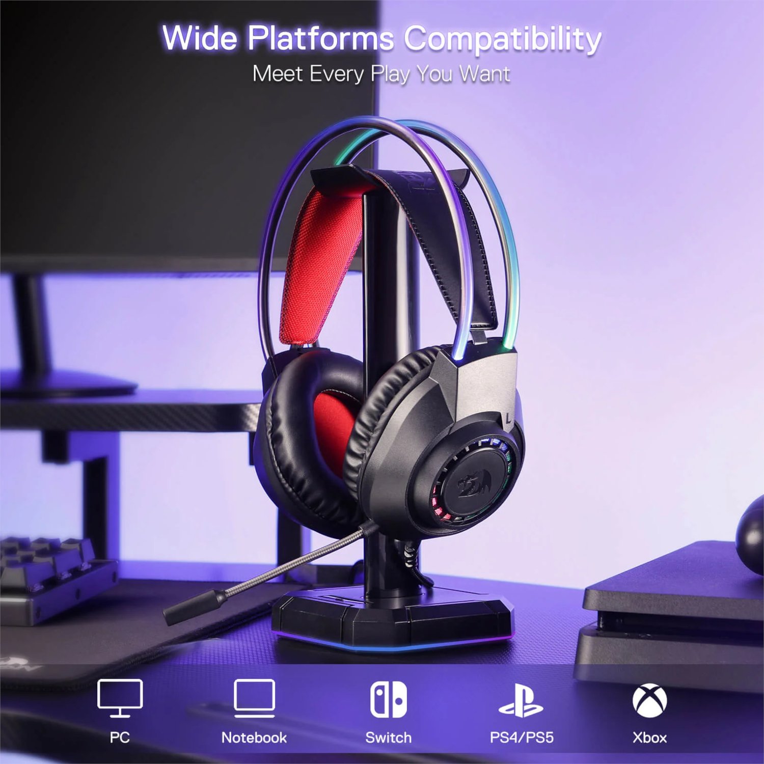 Redragon SCREAM Over-Ear RGB Gaming Headset – Black (NEW SEALED) - Image 2