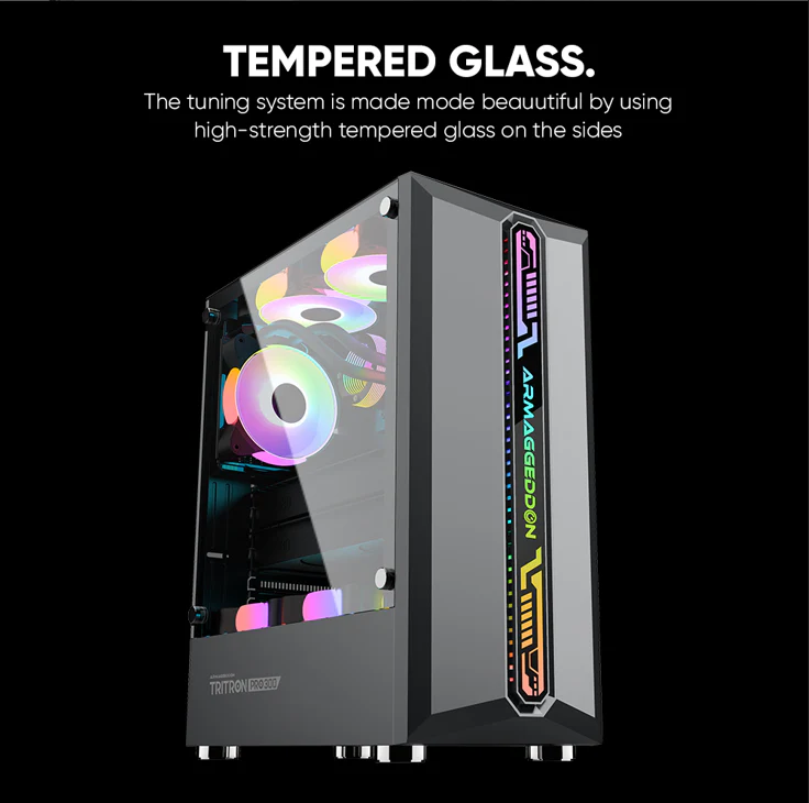 Armaggeddon Tritron Pro 300 ATX Gaming Case with 3x ARGB Fans - Black (NEW SEALED) - Image 2