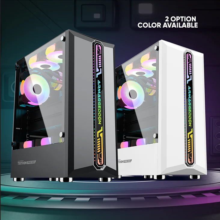 Armaggeddon Tritron Pro 300 ATX Gaming Case with 3x ARGB Fans - Black (NEW SEALED)