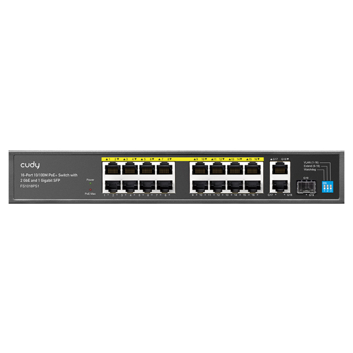 Cudy 16 Port Fast Ethernet PoE 190W 2 Gigabit 1SFP Switch | FS1018PS1 (NEW SEALED)