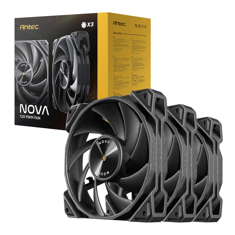 Antec NOVA 120 PWM Fan - 9 BLADE - 3 Pack with Speed Controller – Black (NEW)