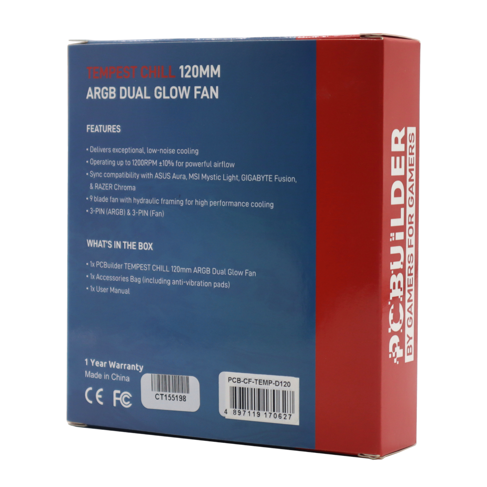 PCBuilder Tempest Chill 120MM ARGB Dual Glow Fan (NEW) - Image 3